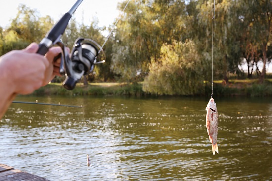 fishing charter a man holding a bat on top of a lake