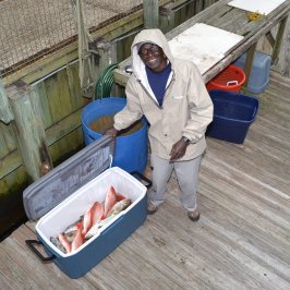 a man sitting in a box