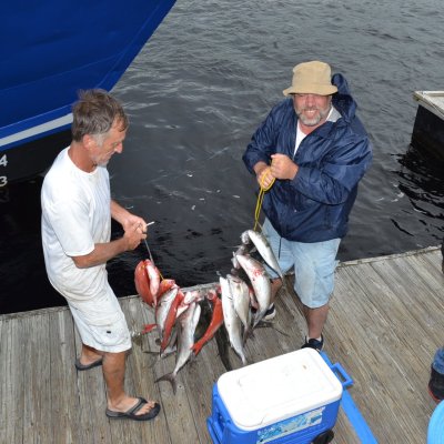 a group of people standing around a table