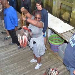 a group of people standing around a bench