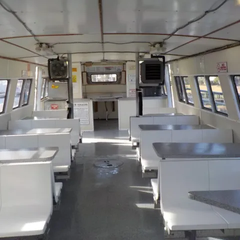 a kitchen with a table in a room