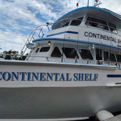 a large ship in the background