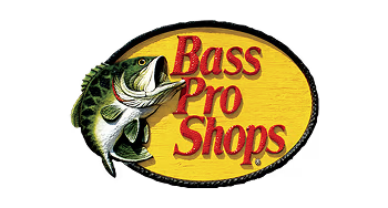 Bass Pro Shops logo with a jumping fish and yellow oval background.